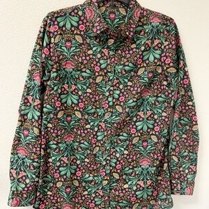 J. McLaughlin Black Button-Down Shirt with Green and Pink Floral Print